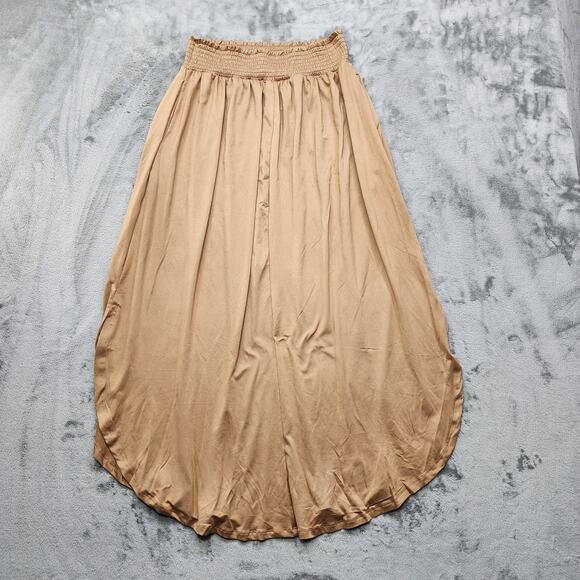 NEW Ninexis Skirt Womens L Tan Camel Smocked Waistband Side Slit Maxi Stretch - Picture 3 of 10